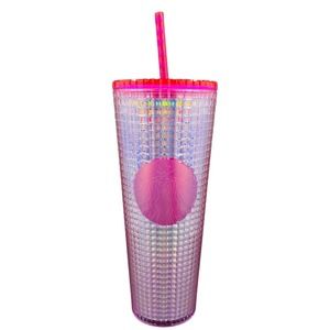 NWT Starbucks Iridescent Bubblegum Grid Venti Cold Cup - Pink Silver - 24 oz